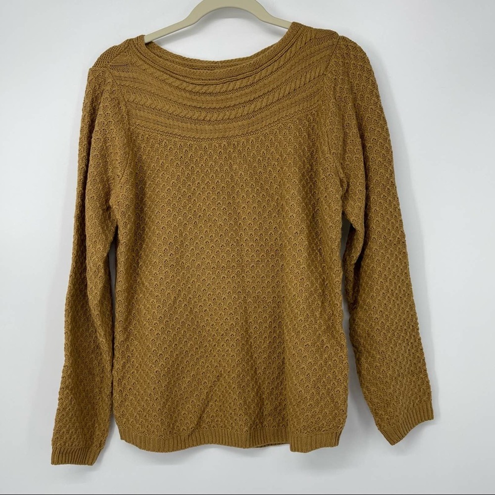 CROFT & BARROW BROWN BRAIDED & LATTICE DESIGN SWEATER SMALL